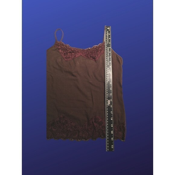 LXRI Silk Blend STRETCH CAMISOLE w/Lace Beading, DARK BROWN, Size L, NWOT - Picture 6 of 6